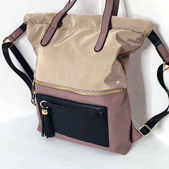 A R New York Women\'s Tan/Purple Nylon Backpack